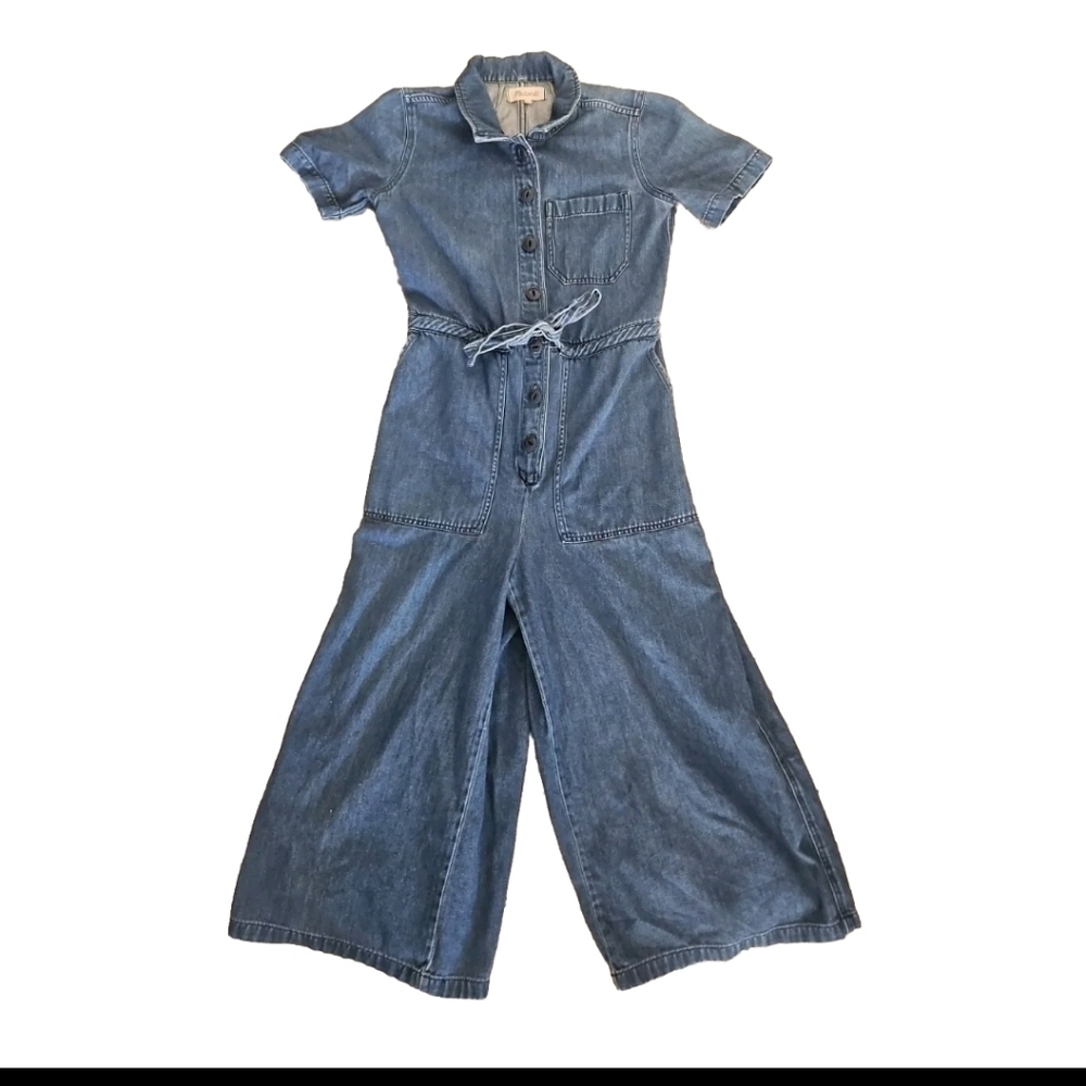 Madewell Denim Short Sleeve Button-Front Jumpsuit in Blue